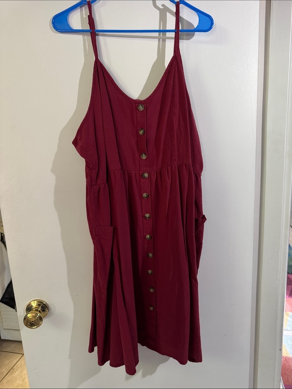 Women’s Burgundy Button-Front Sundress with Pockets